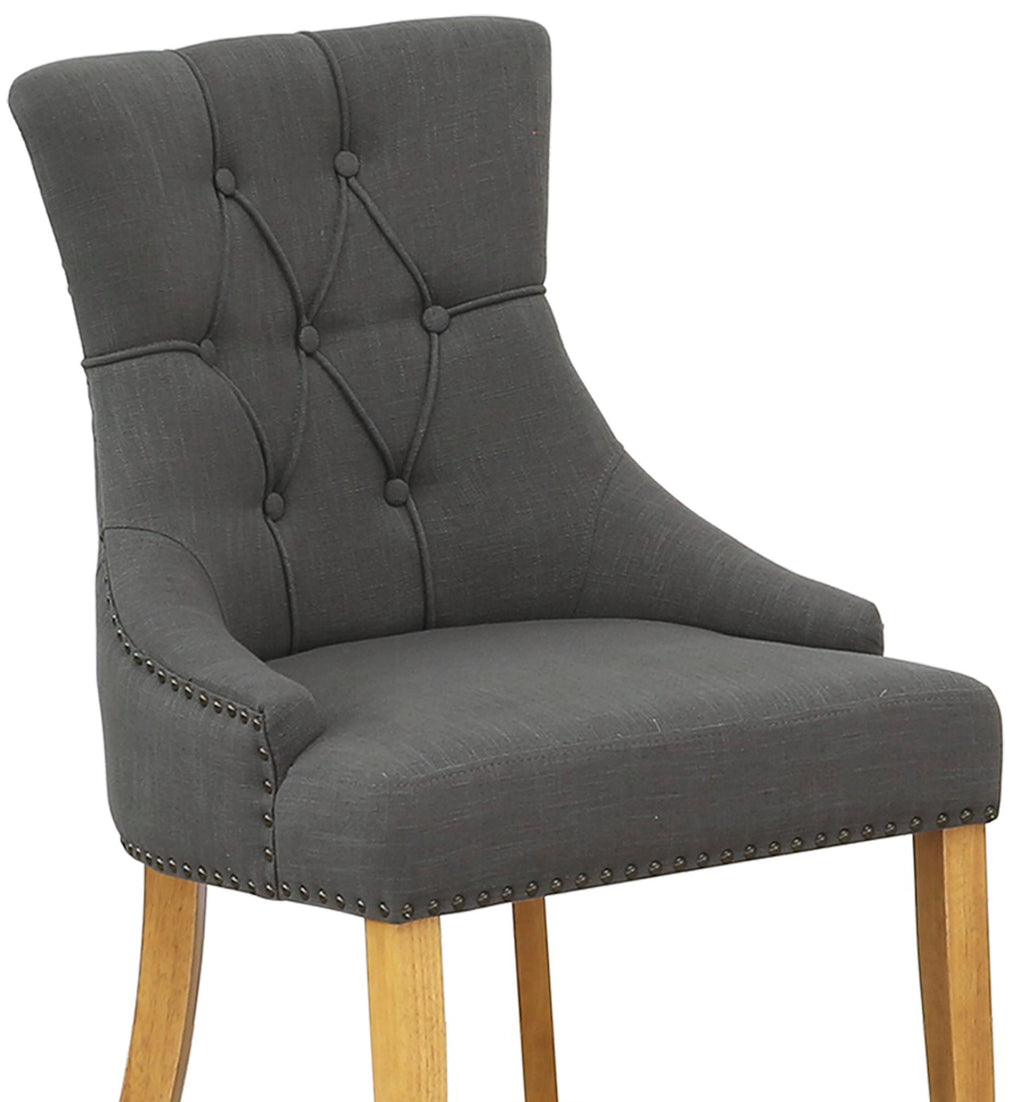 FRP4TU5 Friona Dining Chairs with Button Tufted Oak Appeal, 2-Piece Dark Gotham Linen Fabric Set
