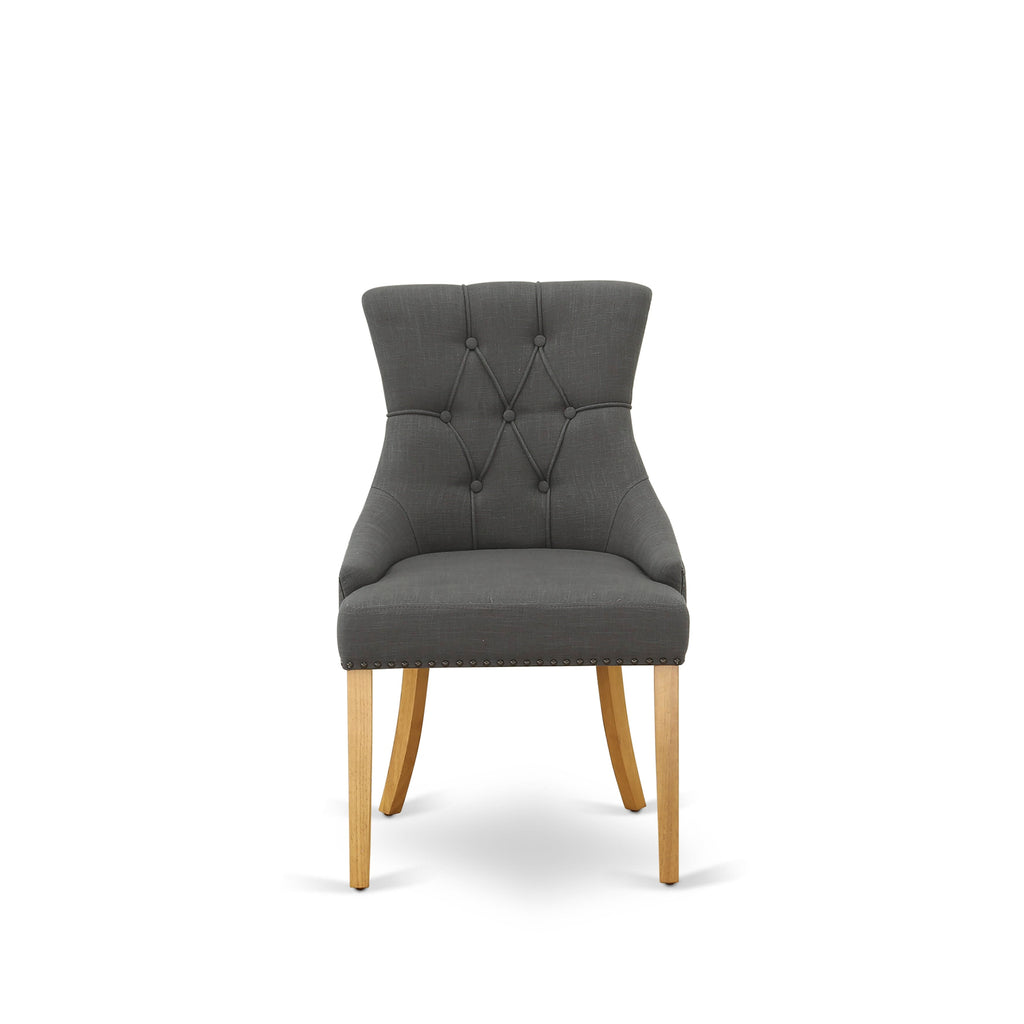 FRP4TU5 Friona Dining Chairs with Button Tufted Oak Appeal, 2-Piece Dark Gotham Linen Fabric Set