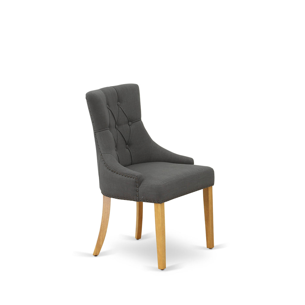 FRP4TU5 Friona Dining Chairs with Button Tufted Oak Appeal, 2-Piece Dark Gotham Linen Fabric Set