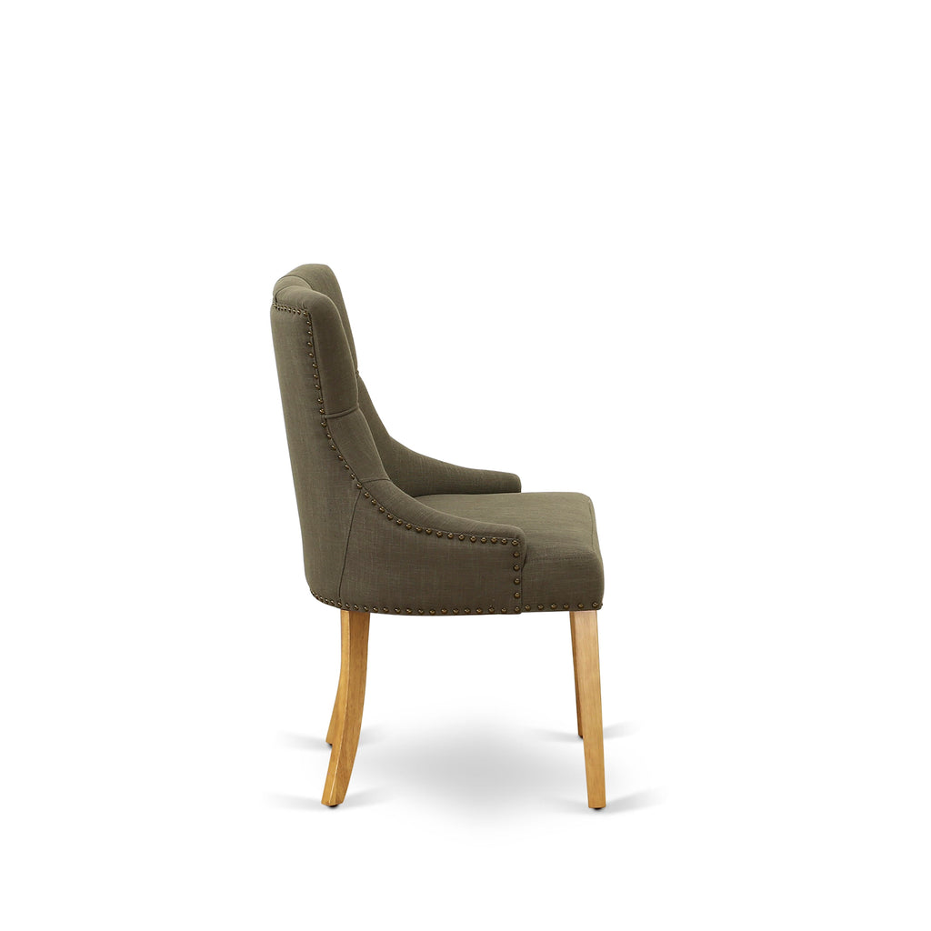 FRP4TU5 Friona Dining Chairs with Button Tufted Oak Appeal, 2-Piece Dark Gotham Linen Fabric Set