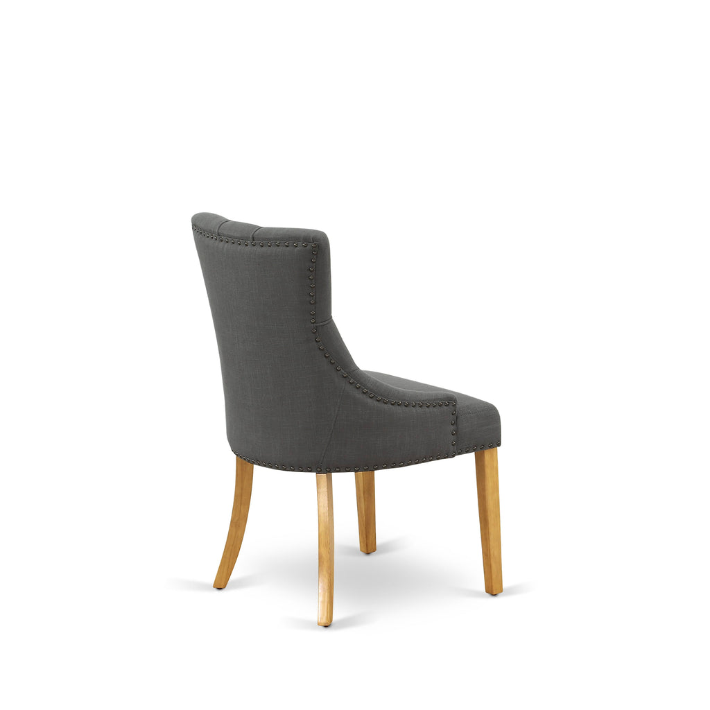FRP4TU5 Friona Dining Chairs with Button Tufted Oak Appeal, 2-Piece Dark Gotham Linen Fabric Set