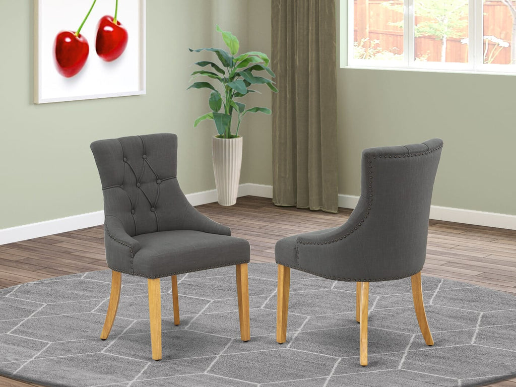 FRP4TU5 Friona Dining Chairs with Button Tufted Oak Appeal, 2-Piece Dark Gotham Linen Fabric Set
