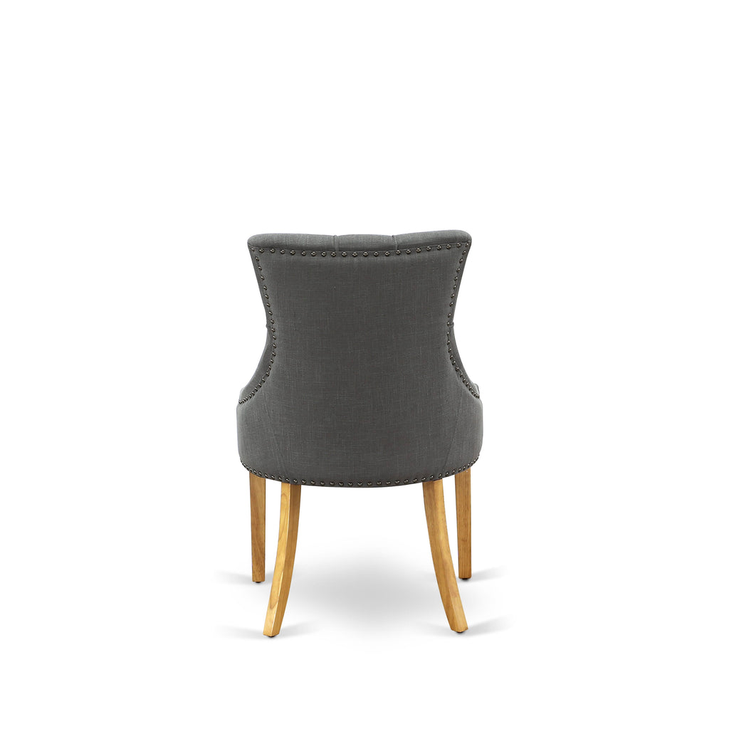FRP4TU5 Friona Dining Chairs with Button Tufted Oak Appeal, 2-Piece Dark Gotham Linen Fabric Set
