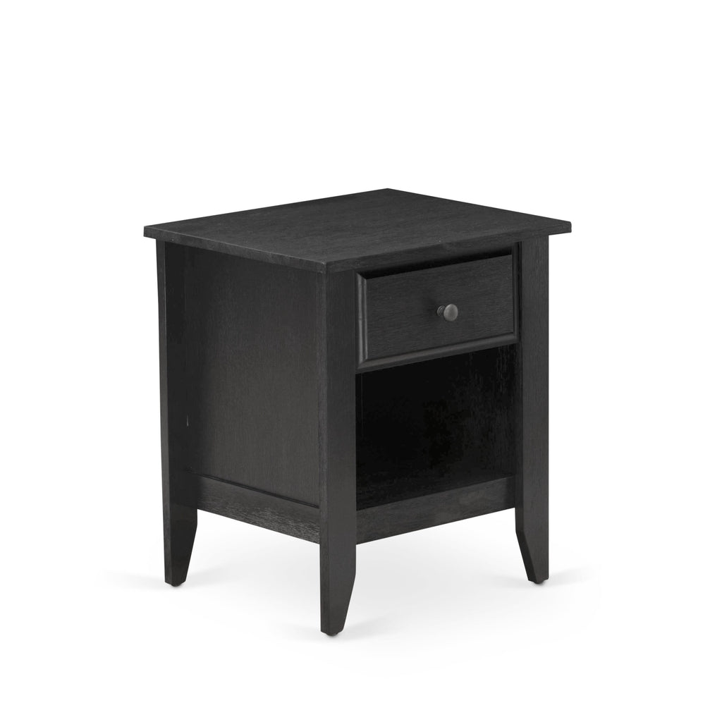 GA-06-E0 Gallatin Rectangular Nightstand with Drawer for Bedroom, Perfect 18x21 Inch Wirebrushed Black Addition