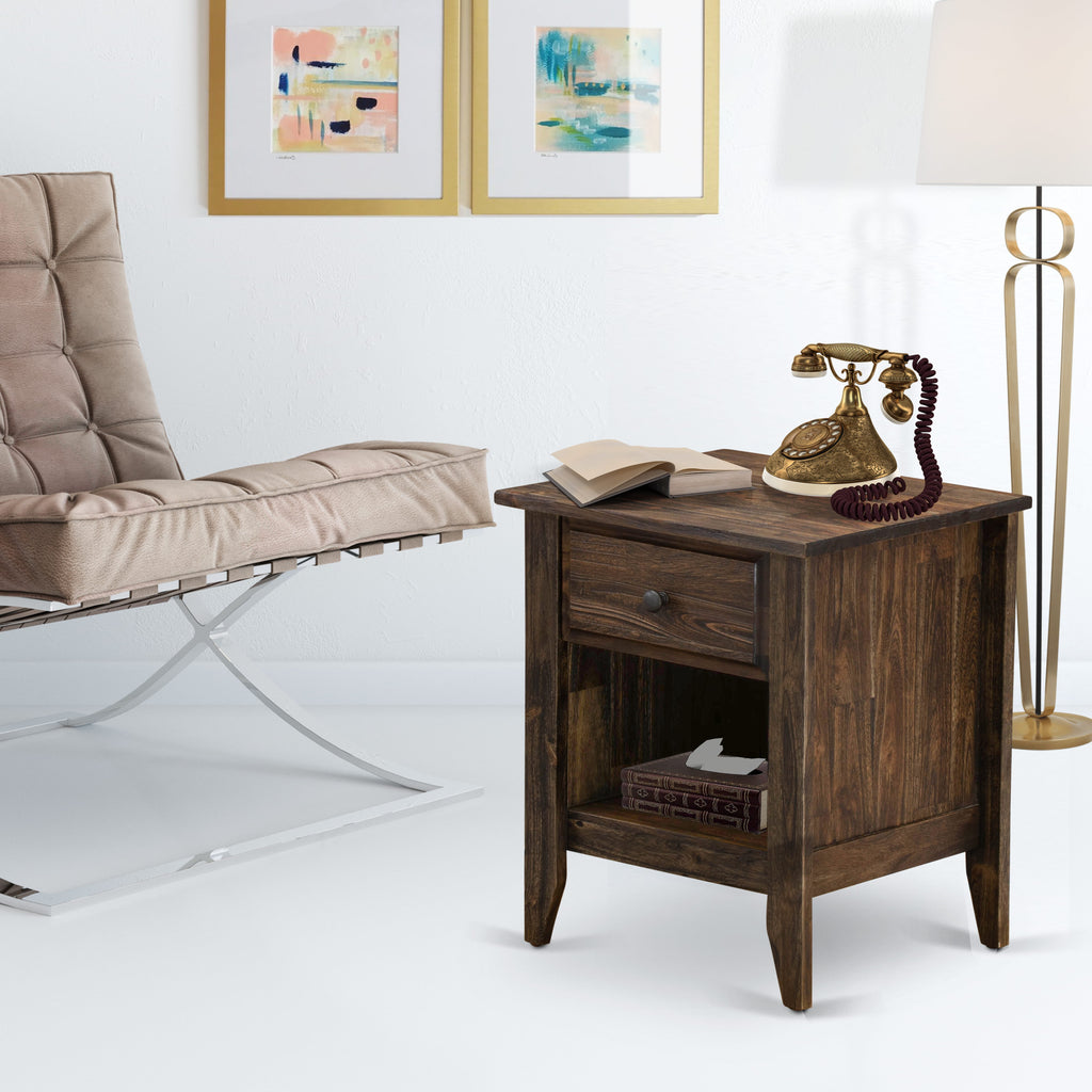 Chic GA-07-MR Gallatin Rectangular Nightstand with Storage Drawer, Distressed Finish, 18x21