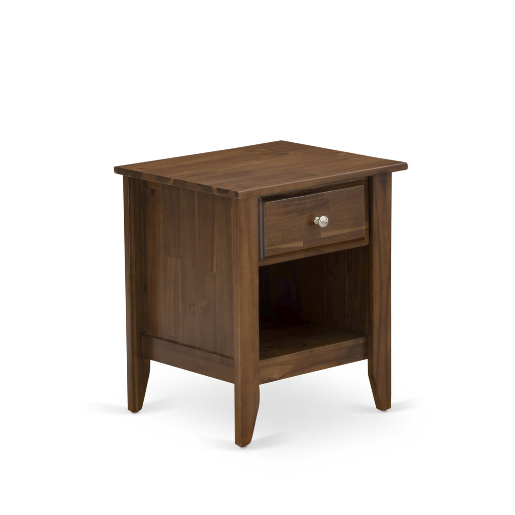 GA-08-GZ Nightstand Antique Walnut Bedside Table with Drawer - Rectangular 18x21 Inch for Bedroom
