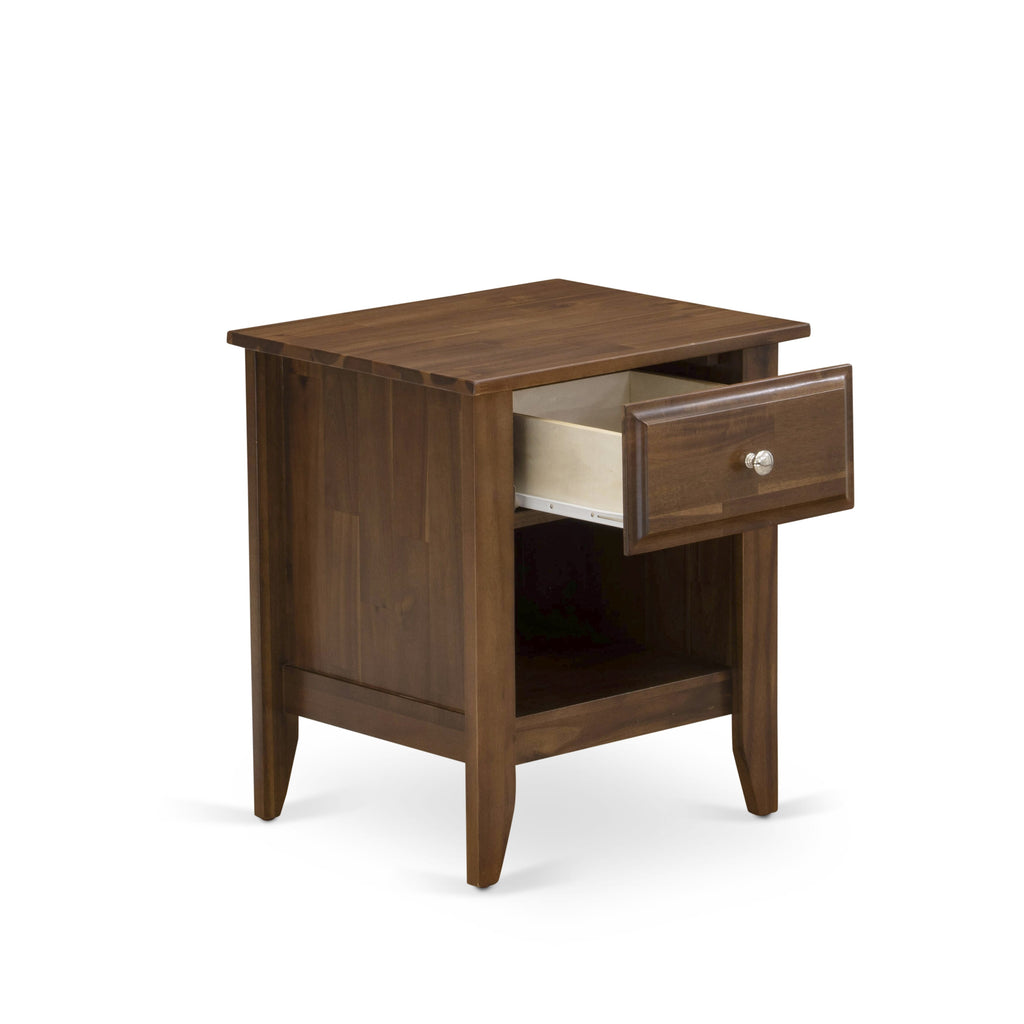 GB25K-4APJ0 Plush King Platform Bed Set with Antique Walnut Nightstand - Luxurious Dark Faux Leather and Sleek Black Finish