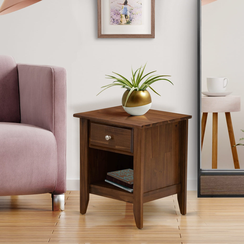 GA-08-GZ Nightstand Antique Walnut Bedside Table with Drawer - Rectangular 18x21 Inch for Bedroom