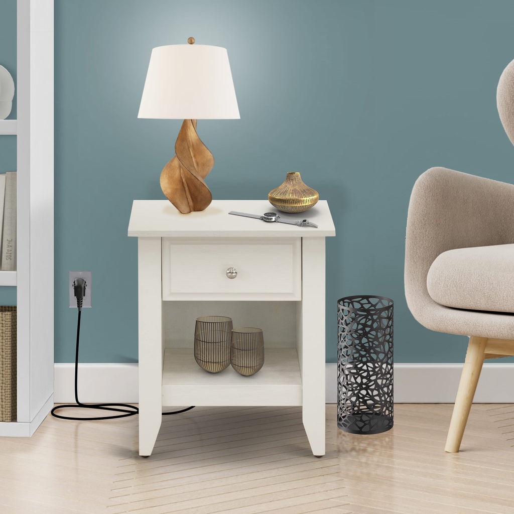 GA-0C-B1 Gallatin Bedroom Side Table with Drawer, 18x21 Rectangular Design, Wirebrushed Finish in Buttercream