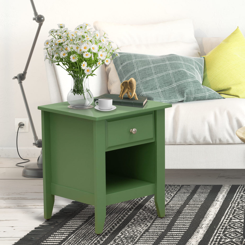 GA-12-75 Gallatin Bedside Table Sleek Clover Green Night Stand with Rectangle Design & Handy Bedroom Drawer, 18x21 Inch