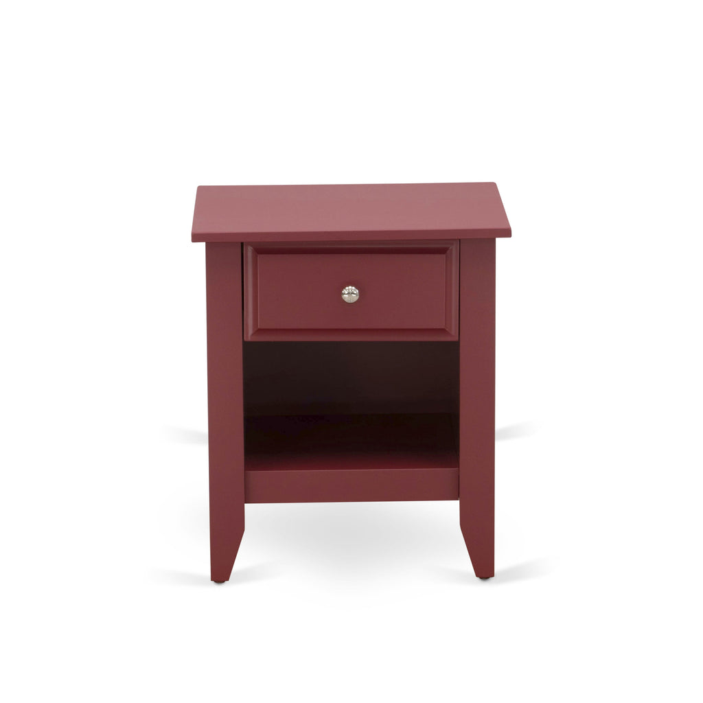 NL19Q-CH2UM 3 Piece Bedroom Set with Button Tufted Queen Bed - White Velvet Headboard and Burgundy Side Table