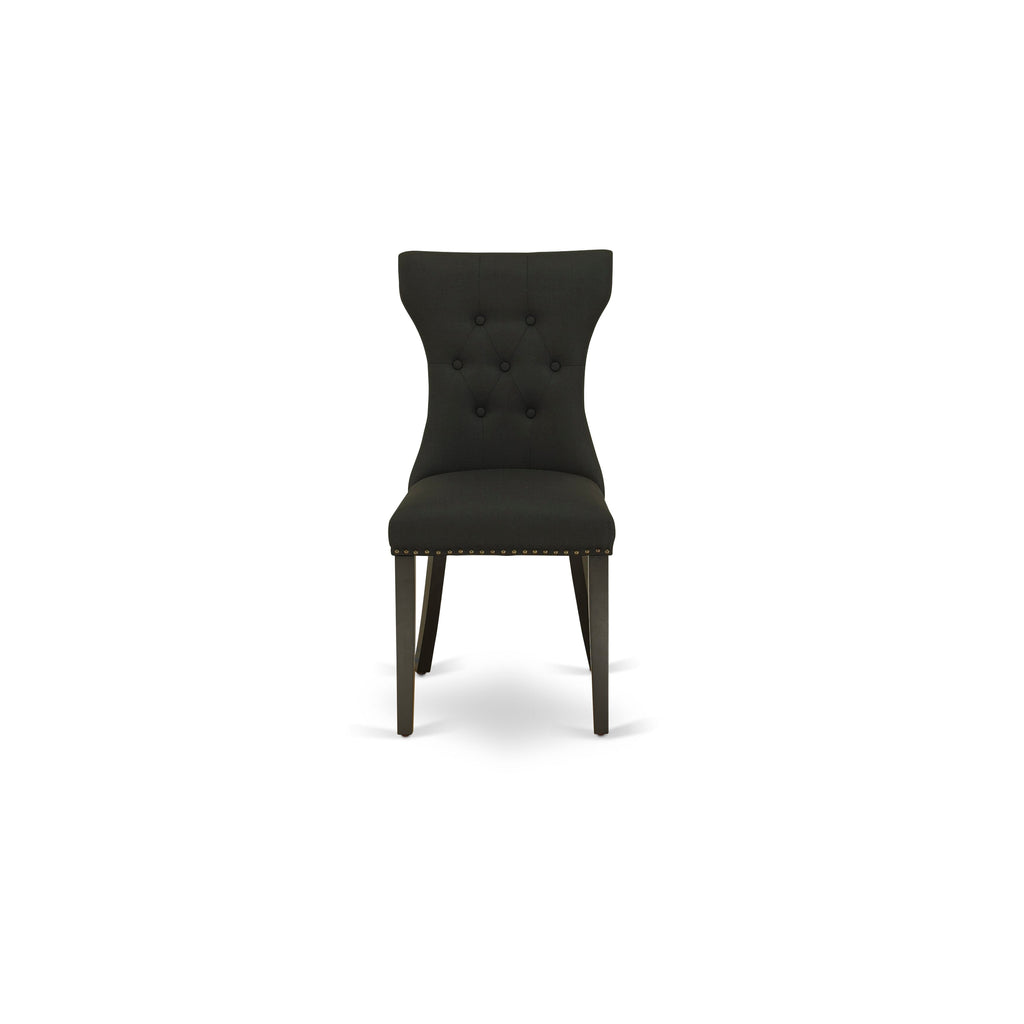 SHGA5-PBK-ZZ Compact Round Table Set for 4 with Pedestal & Four Plush Black Linen Seats