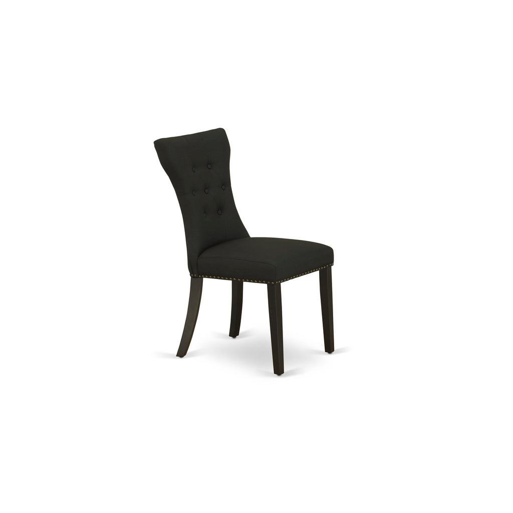 SHGA5-PBK-ZZ Compact Round Table Set for 4 with Pedestal & Four Plush Black Linen Seats