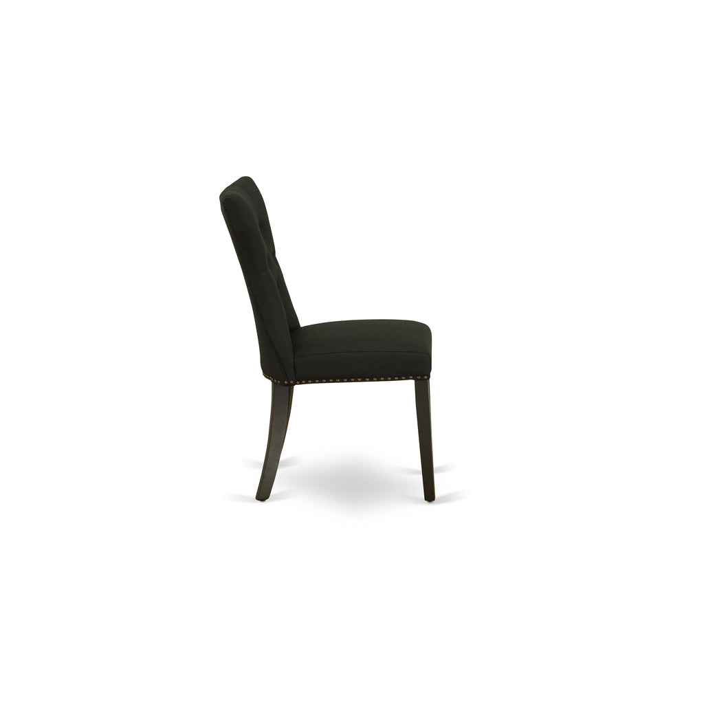 SHGA5-PBK-ZZ Compact Round Table Set for 4 with Pedestal & Four Plush Black Linen Seats
