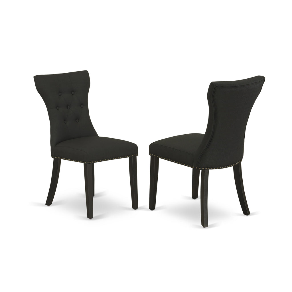 SHGA5-PBK-ZZ Compact Round Table Set for 4 with Pedestal & Four Plush Black Linen Seats