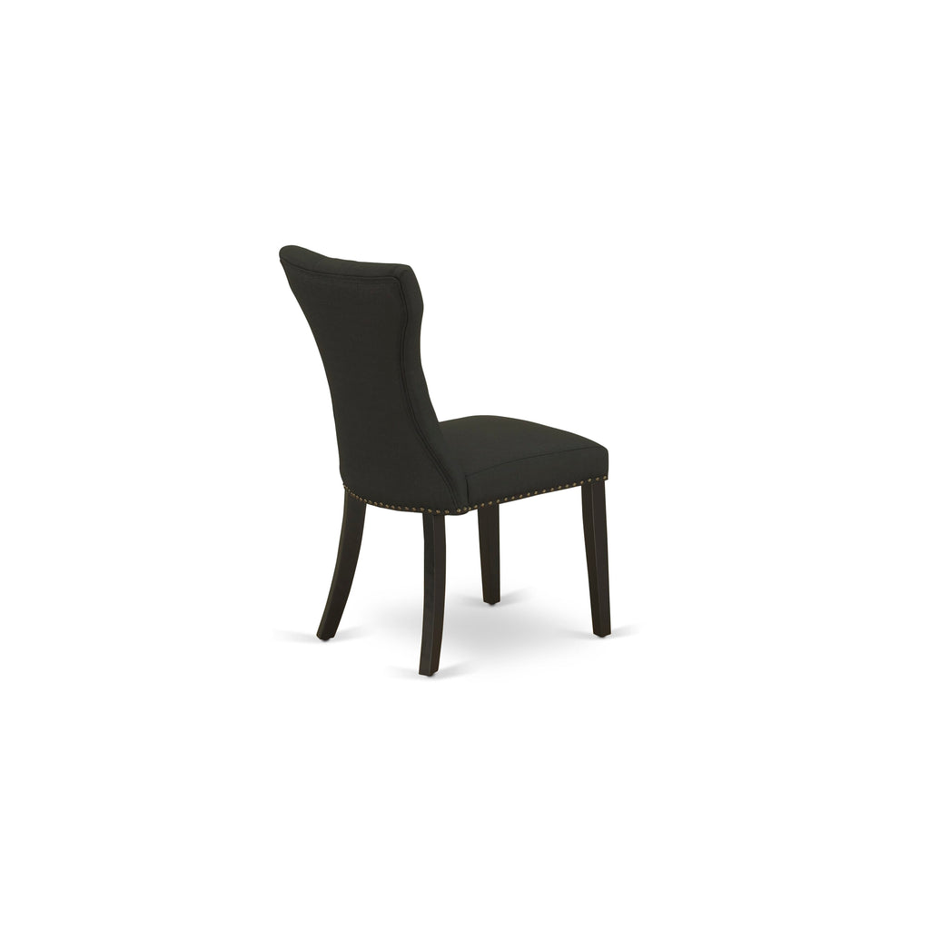 ANGA5-S04-VY 5-Piece Dining Ensemble Featuring Elegant Round Table and 4 Upholstered Parsons Chairs in Black Linen, 36 Surface, Wirebrushed Black Finish