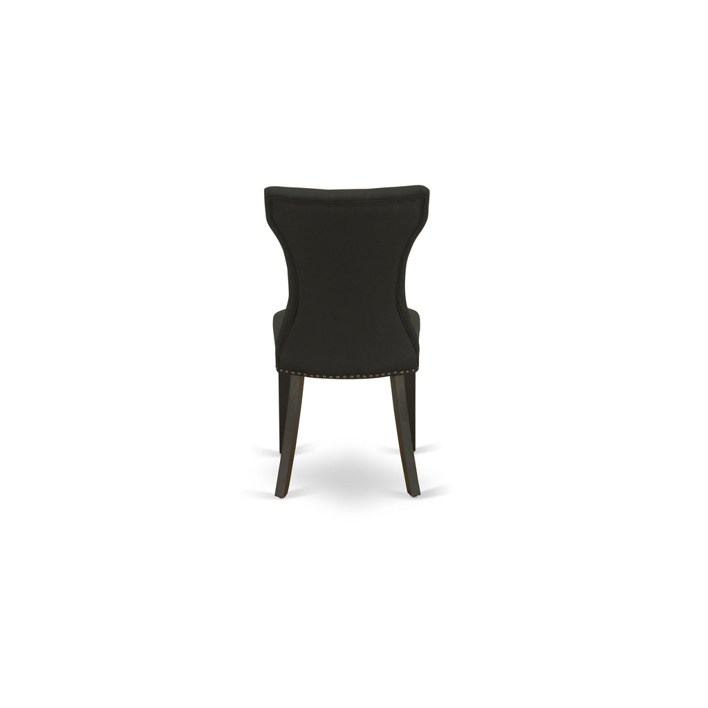 SHGA5-PBK-ZZ Compact Round Table Set for 4 with Pedestal & Four Plush Black Linen Seats