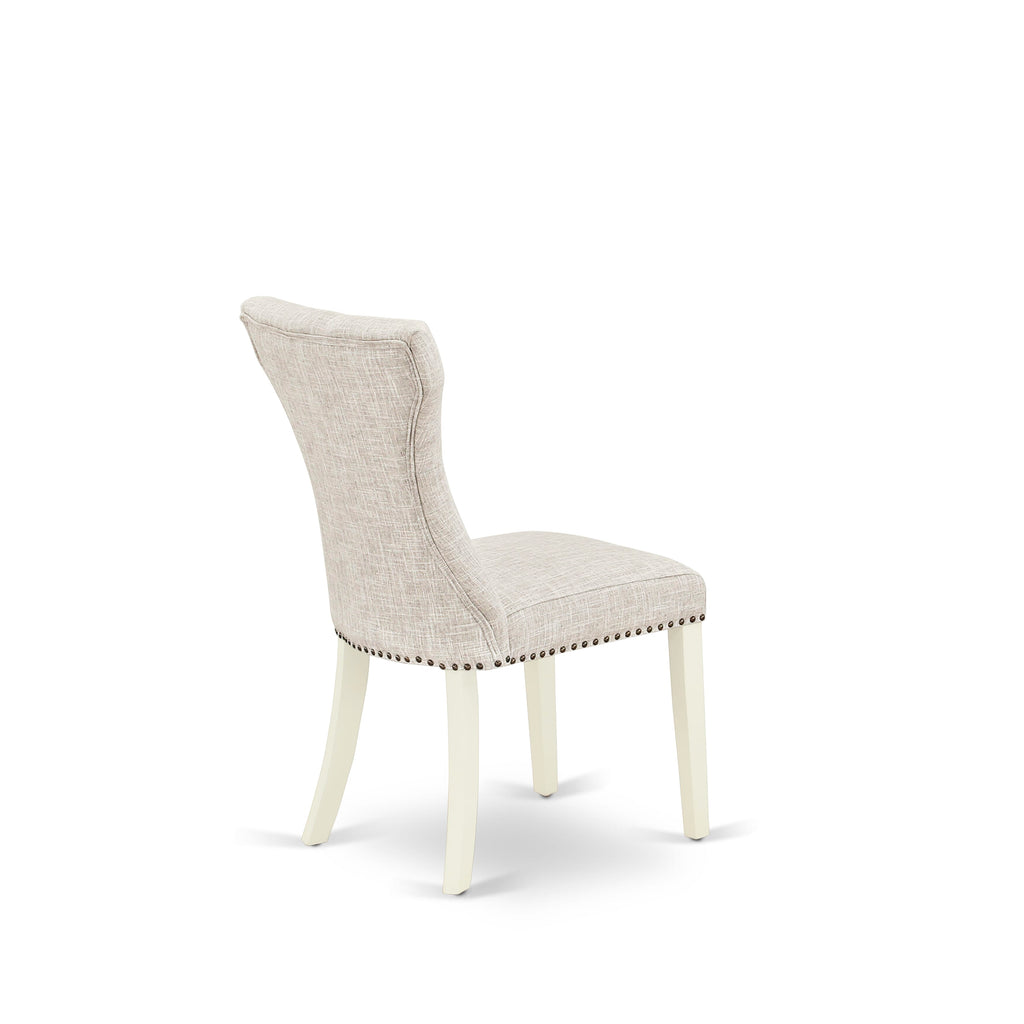 X077GKG3O-Y 9-Piece Dining Ensemble Rectangle Table and Chairs Upholstered in Doeskin Linen, 40x72 Multicolor Elegance