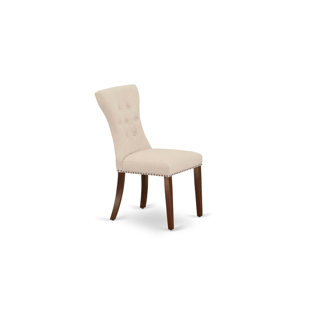 DOGA9-JC9-R1 9-Piece Mahogany Dining Suite with Butterfly Leaf and Linen Seating in Beige, 42x78