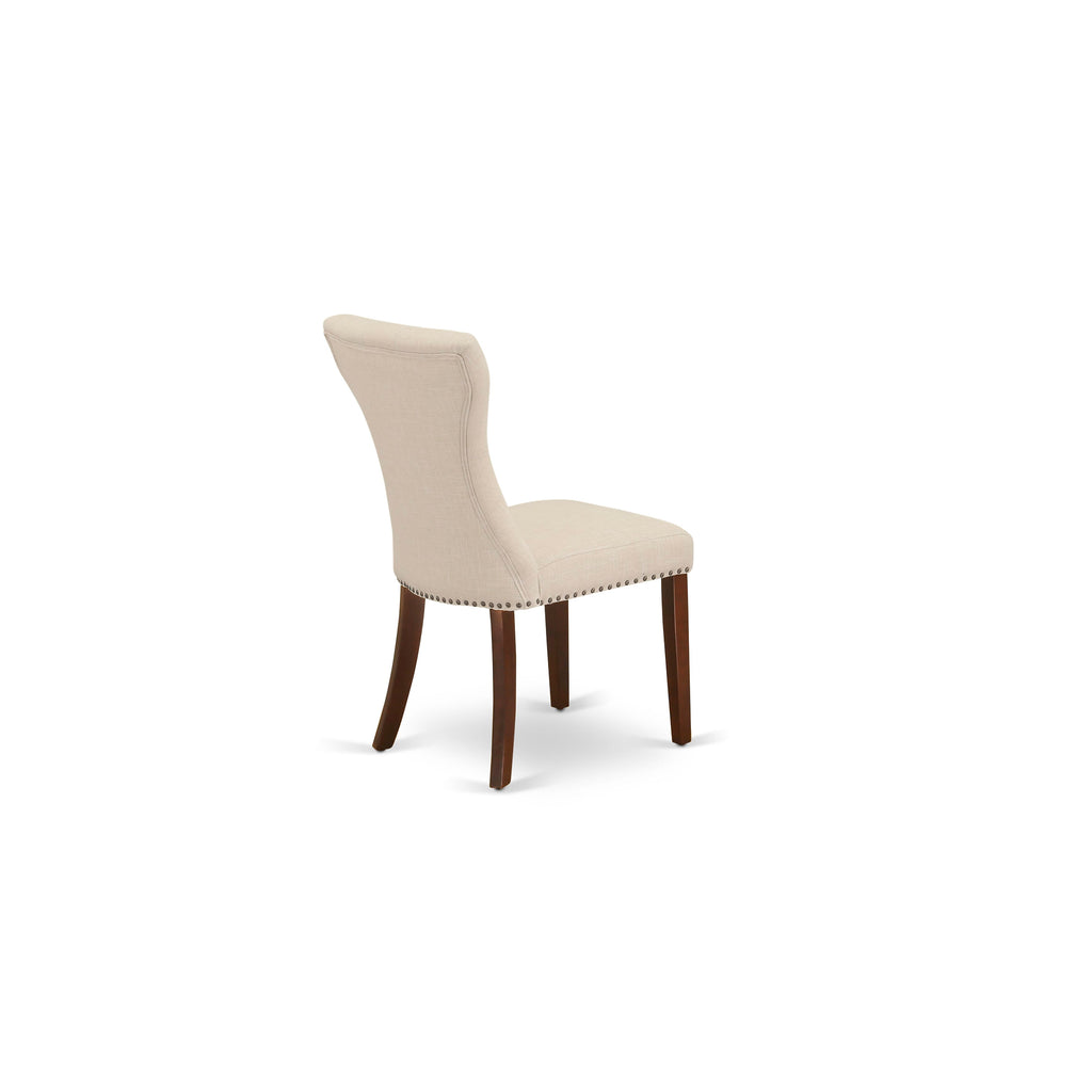 GAP3TY4 Sophisticated Parsons Dining Chair Set with Button Tufting and Nailhead Details in Light Beige Linen, Mahogany Finish - Set of 2