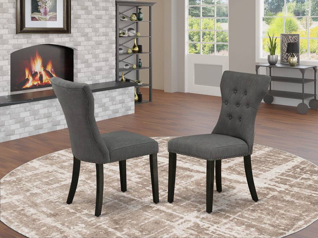 GAP6TEI Gotham Linen Parson Chairs with Nailhead Accent, Tufted Design Dining Set, Wirebrush Charcoal Pair