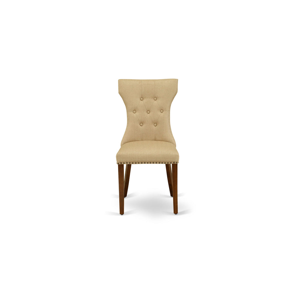 GAP8TBY - Elegant Nailhead Trimmed Brown Parson Dining Chairs with Button Tufting, Walnut Finish, Set of 2