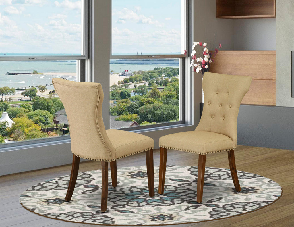 GAP8TBY - Elegant Nailhead Trimmed Brown Parson Dining Chairs with Button Tufting, Walnut Finish, Set of 2