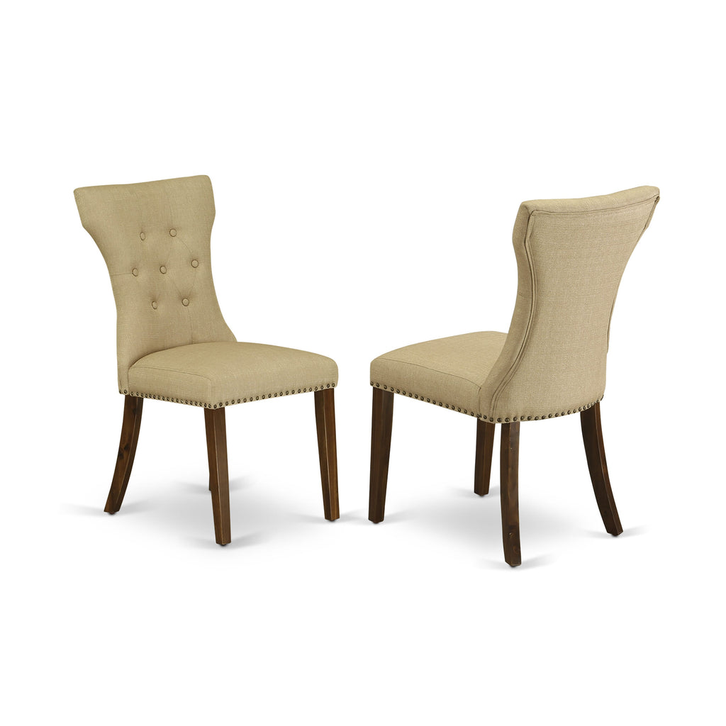 GAP8TBY - Elegant Nailhead Trimmed Brown Parson Dining Chairs with Button Tufting, Walnut Finish, Set of 2