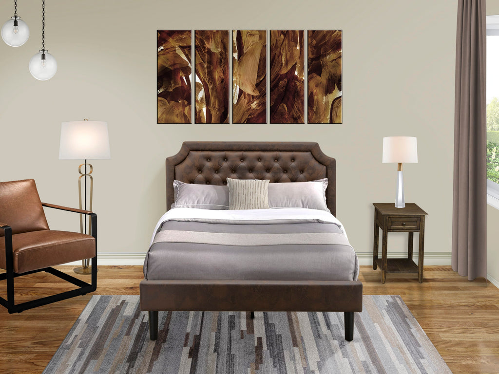 GB25F-P6EOI Button Tufted Full Bed Set with Distressed Jacobean Nightstand and Faux Leather Finish