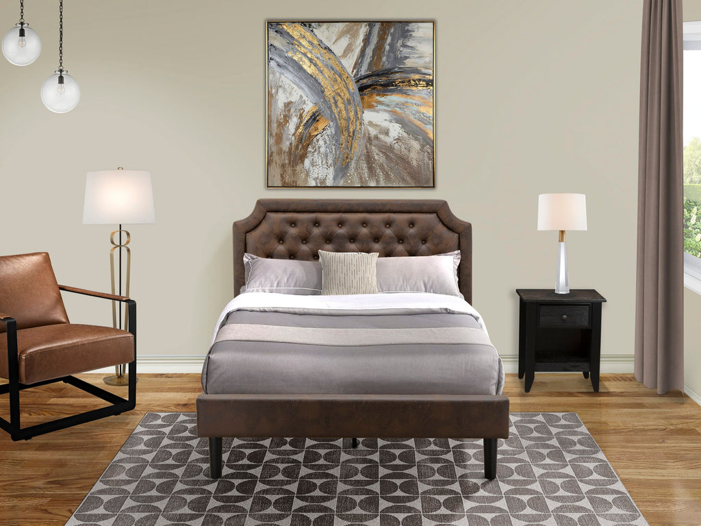 GB25F-5DAJJ Dark Brown Faux Leather Full Bed Ensemble Button Tufted Sleep Masterpiece and Wire-Brushed Accent Piece