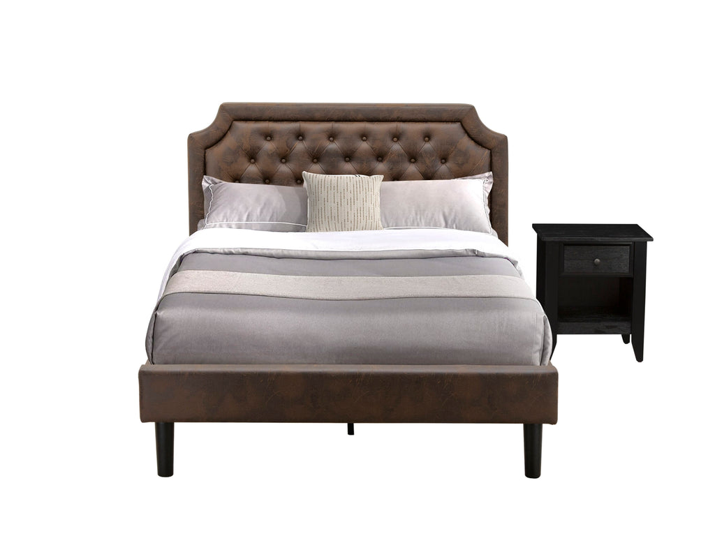 GB25F-5DAJJ Dark Brown Faux Leather Full Bed Ensemble Button Tufted Sleep Masterpiece and Wire-Brushed Accent Piece