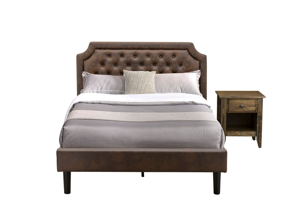 GB25F-UX6H9 Luxurious Granbury Bedroom Duo Lush Tufted Full Bed & Vintage Distressed End Tables, Dark Brown & Black Elegance
