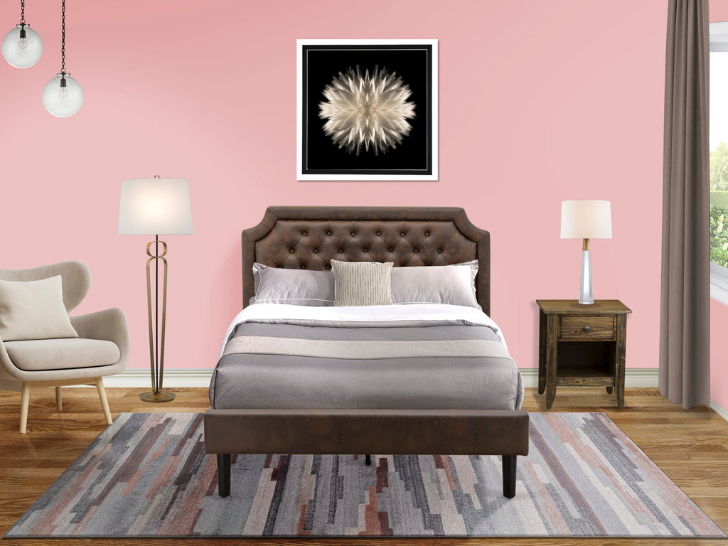 GB25F-UX6H9 Luxurious Granbury Bedroom Duo Lush Tufted Full Bed & Vintage Distressed End Tables, Dark Brown & Black Elegance