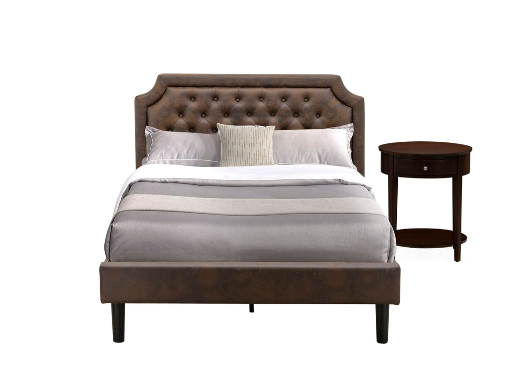 GB25F-C1Z51 2-Piece Set Plush Platform Full Bed with Mahogany Side Table in Rich Brown Leather and Black