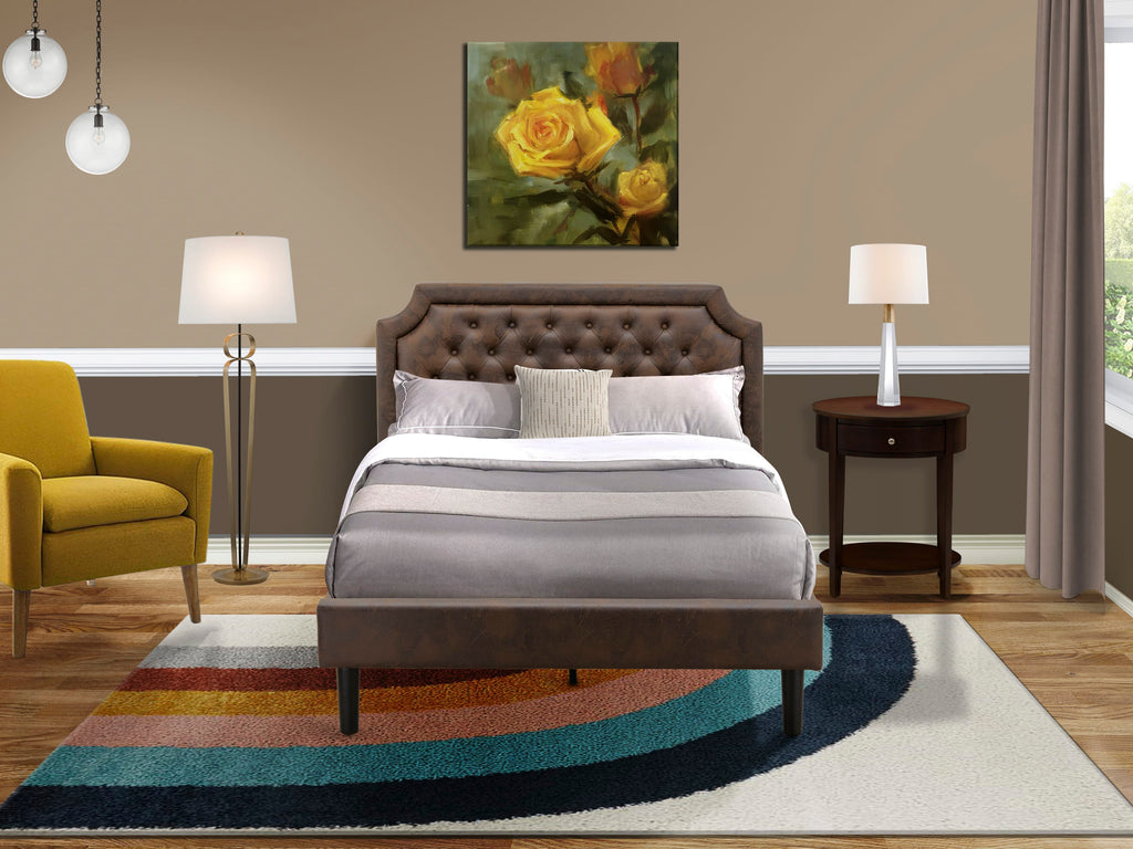 GB25F-C1Z51 2-Piece Set Plush Platform Full Bed with Mahogany Side Table in Rich Brown Leather and Black
