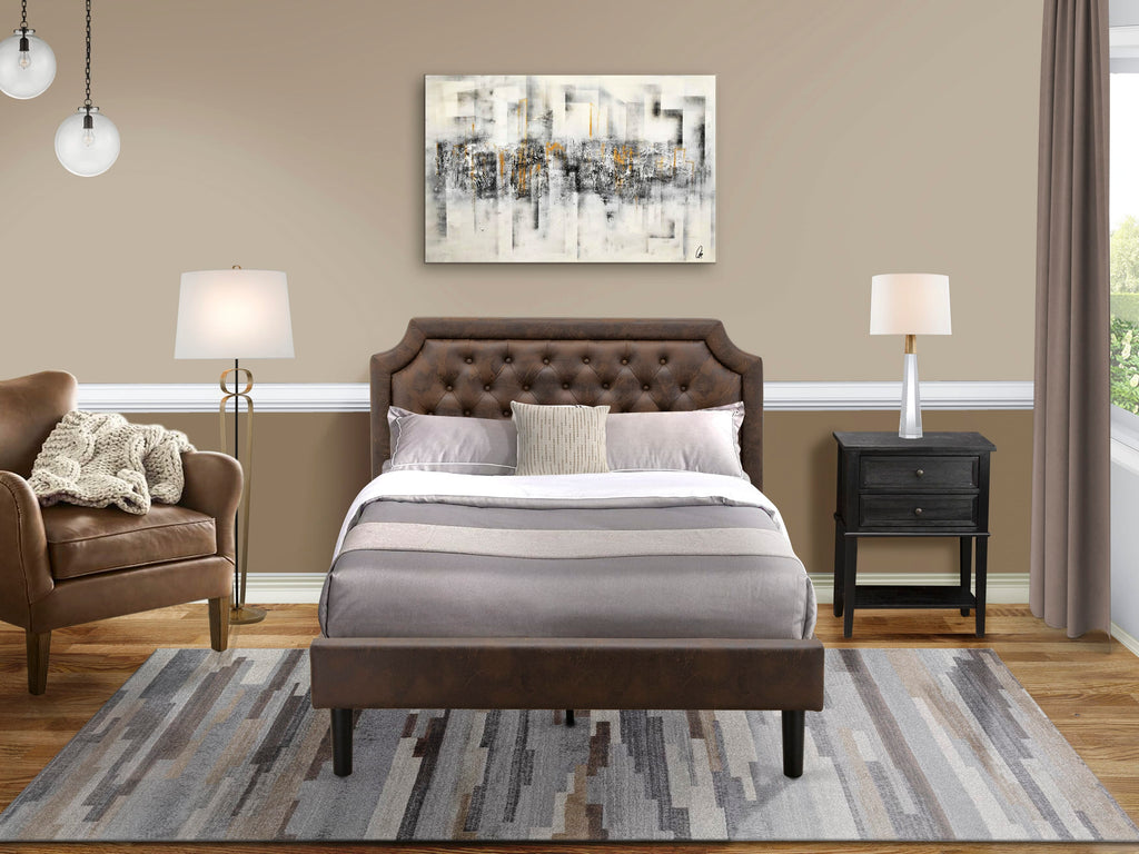 GB25F-VBM5R Modern Two-Piece Bedroom Ensemble Full Bed Frame & Black Nightstand in Dark Leather Finish
