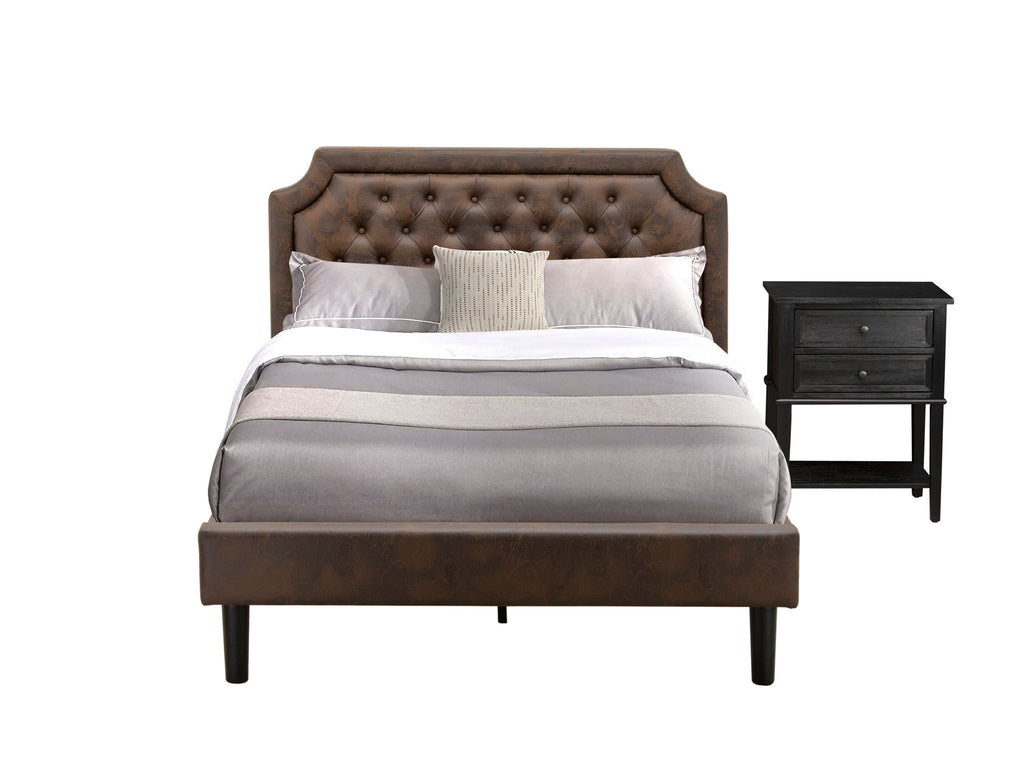 GB25F-VBM5R Modern Two-Piece Bedroom Ensemble Full Bed Frame & Black Nightstand in Dark Leather Finish