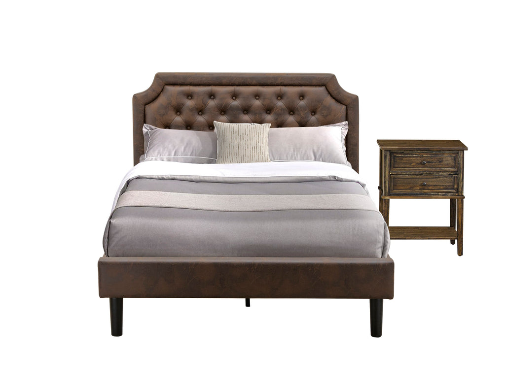 GB25F-0P71P Bedroom Ensemble Platform Bed + Jacobean Nightstand - Faux Leather and Black Wood