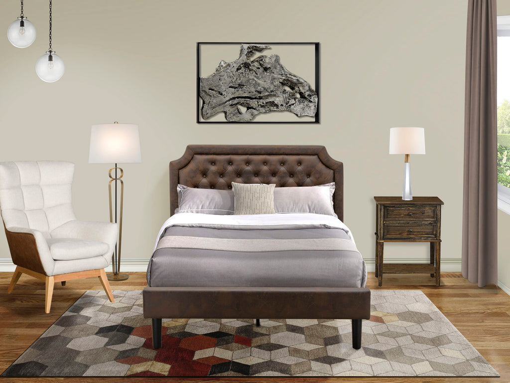 GB25F-0P71P Bedroom Ensemble Platform Bed + Jacobean Nightstand - Faux Leather and Black Wood