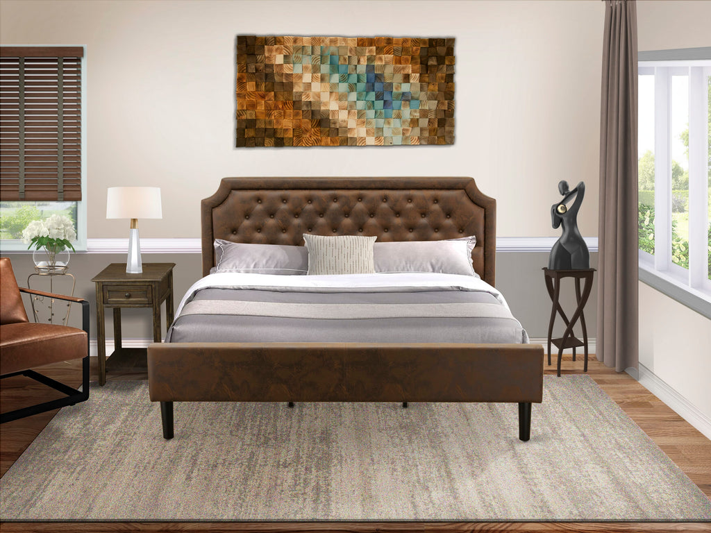 GB25K-1A979 2-Piece King Bedroom Suite with Upholstered Frame and Dark Jacobean Table, Faux Leather
