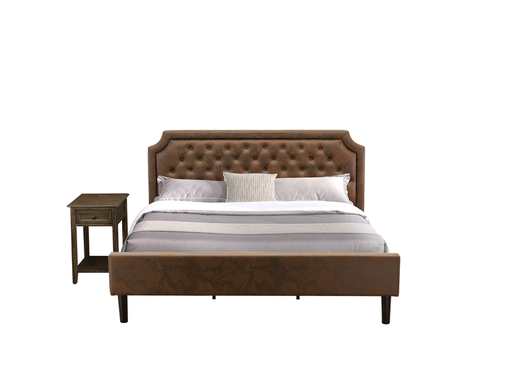 GB25K-1A979 2-Piece King Bedroom Suite with Upholstered Frame and Dark Jacobean Table, Faux Leather