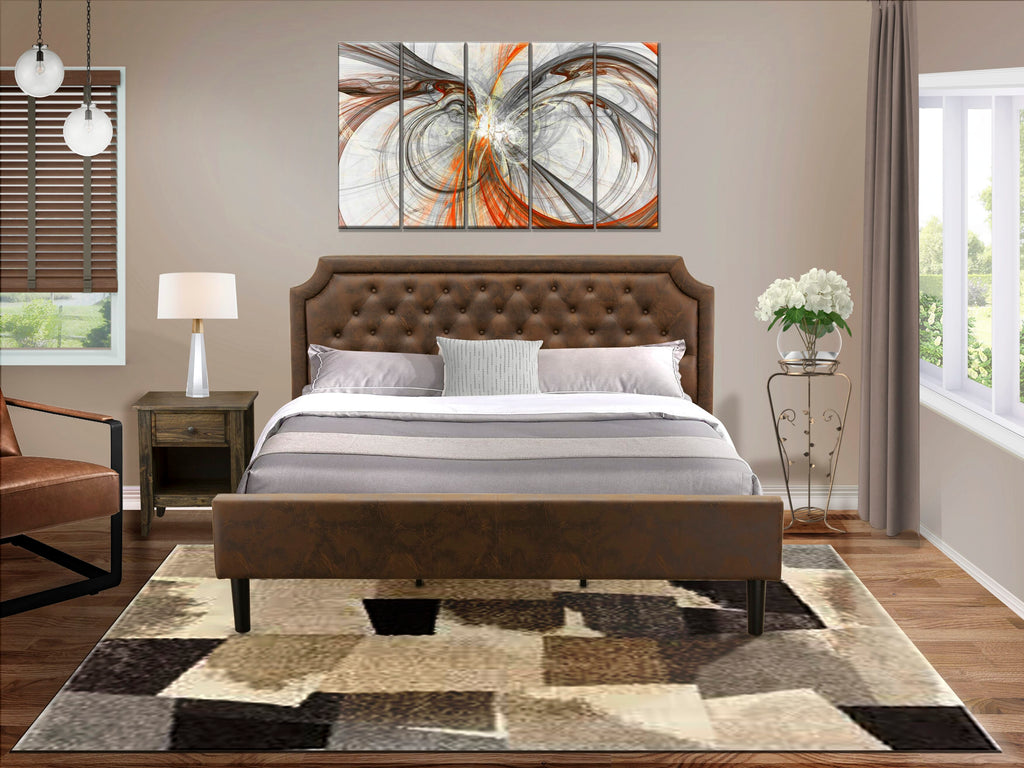 GB25K-CPKAR 2-Piece King Ensemble Luxe Upholstered Bed and Jacobean Nightstand in Dark Hues