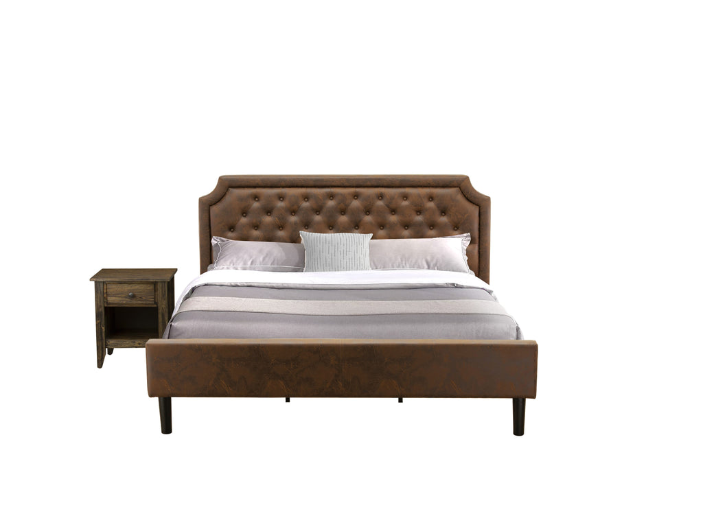 GB25K-CPKAR 2-Piece King Ensemble Luxe Upholstered Bed and Jacobean Nightstand in Dark Hues