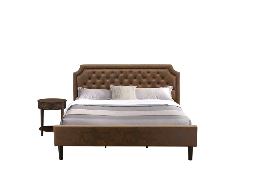 GB25K-8T4B6 Majestic 2-Piece King Bedroom Ensemble with Plush Tufted Bed & Jacobean Accent Table, Dark Brown & Black