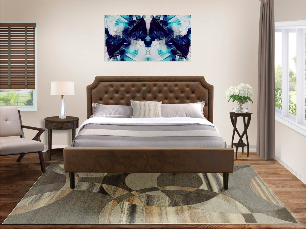 GB25K-8T4B6 Majestic 2-Piece King Bedroom Ensemble with Plush Tufted Bed & Jacobean Accent Table, Dark Brown & Black