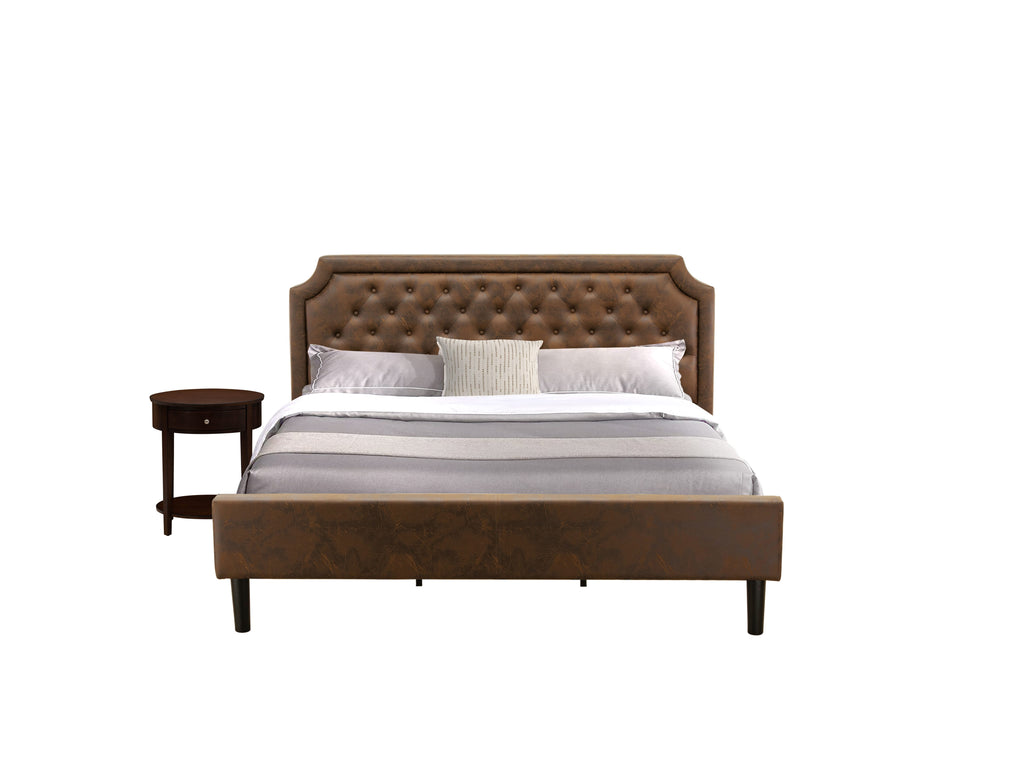 GB25K-2ZPVJ 2-Piece King Platform Set With Tufted Bedframe & Mahogany Nightstand in Dark Brown Faux Leather Ensemble
