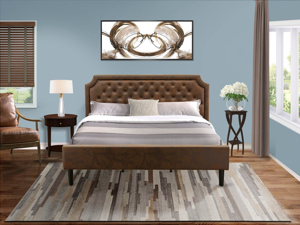 GB25K-2ZPVJ 2-Piece King Platform Set With Tufted Bedframe & Mahogany Nightstand in Dark Brown Faux Leather Ensemble