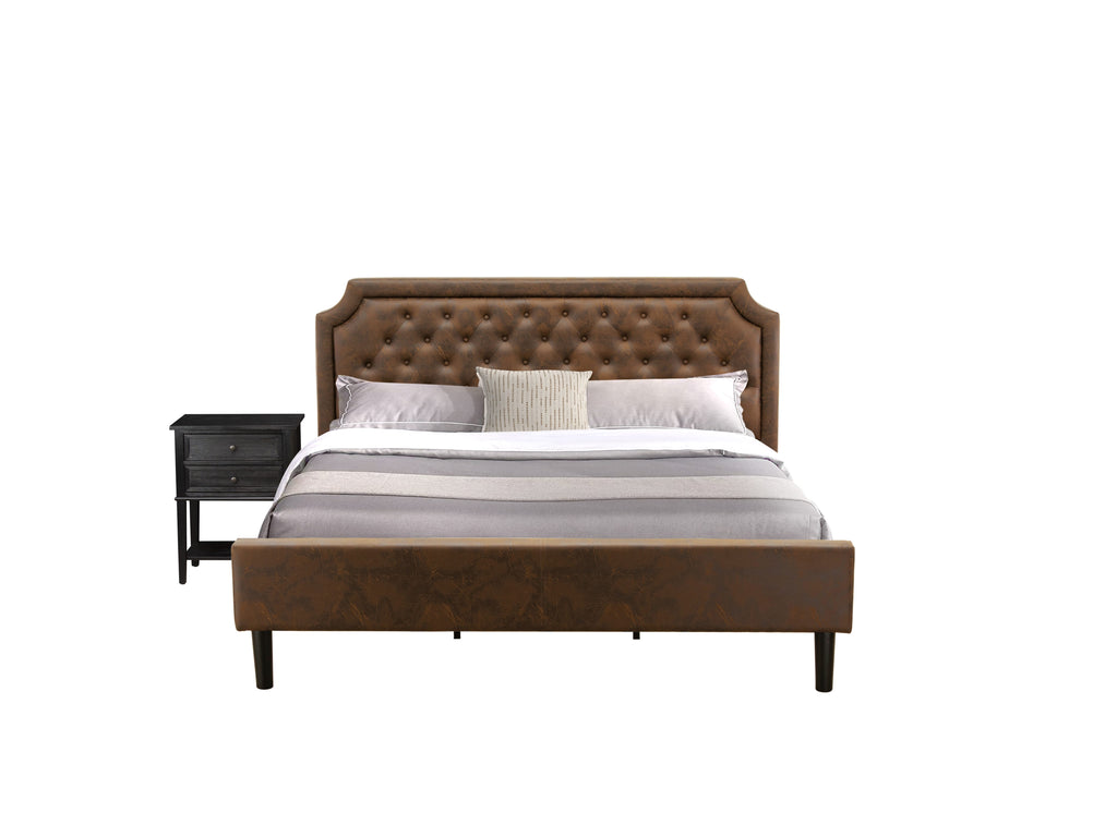GB25K-M5RDM King Suite 2-Piece Granbury Collection Bed and Brushed Black Table Set in Dark Brown Faux Leather with Black Texture