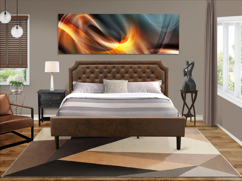 GB25K-M5RDM King Suite 2-Piece Granbury Collection Bed and Brushed Black Table Set in Dark Brown Faux Leather with Black Texture