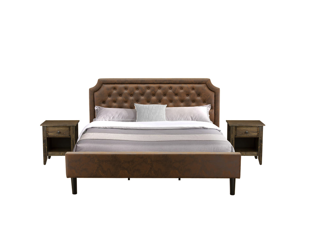 GB25K-BLXZ1 3-Piece Bedroom Ensemble with Upholstered King Platform Bed and Jacobean Side Tables